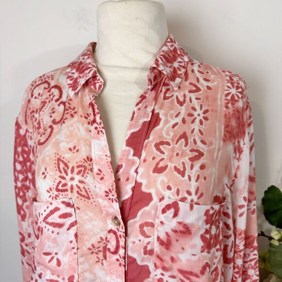 ANTHROPOLOGIE | The Romy Relaxed Button Down | Pilcro | Medium | Red Shirt - Picture 2 of 12